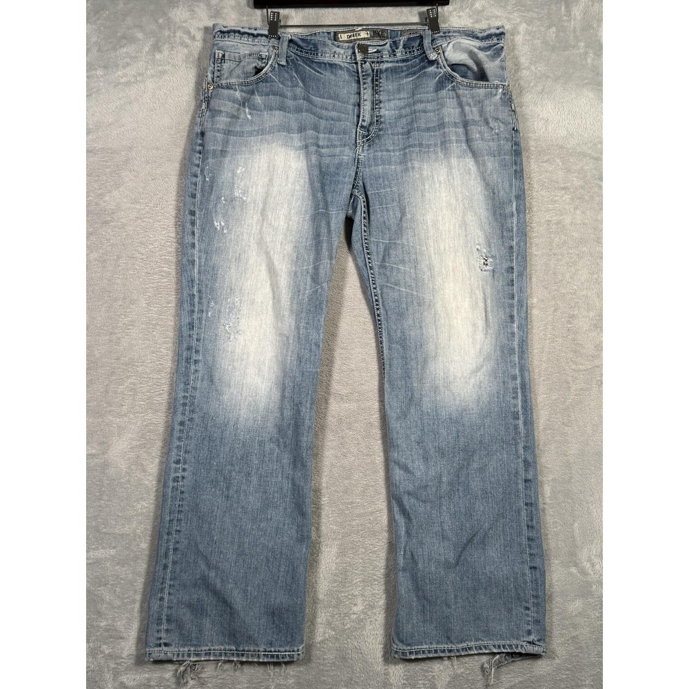 BKE Derek Jeans Mens 40x31 Blue Denim Light Wash Relaxed Bootcut Distressed